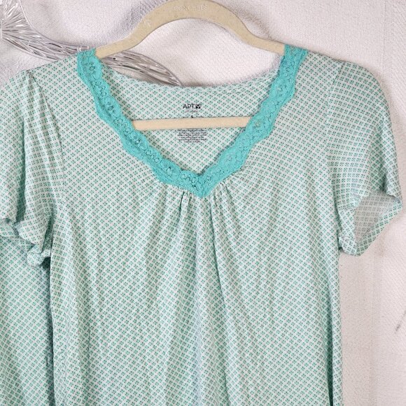 Apt. 9 Intimates Green Pattern with Lace Trim and Satin Tie Pajama Set Size S - Picture 4 of 16